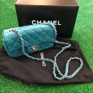 Chanel mini flap patent teal